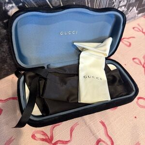 Gucci Sunglasses Case Only Large Black Blue Interior Authentic Accessories